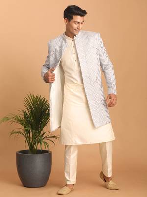 Aqua And Cream Silk Blend Ethnic Combo Set 2