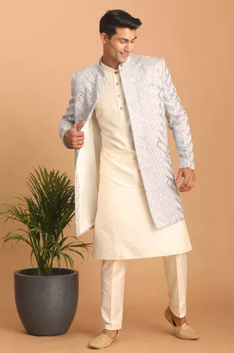 Aqua And Cream Silk Blend Ethnic Combo Set
