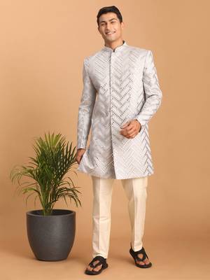 Aqua Silk Blend Sherwani Set 1