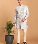 Men'S Aqua Silk Blend Sherwani Set