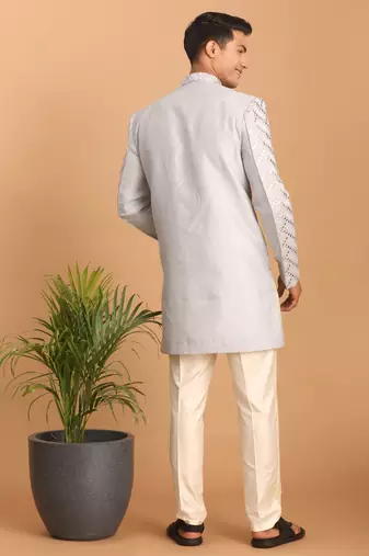 Aqua Silk Blend Sherwani Set