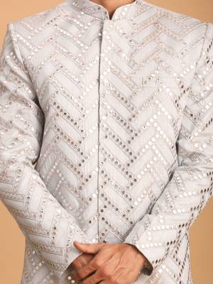 Aqua Silk Blend Sherwani Set 4