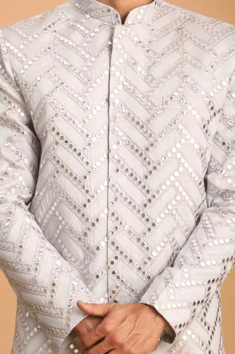 Aqua Silk Blend Sherwani Set