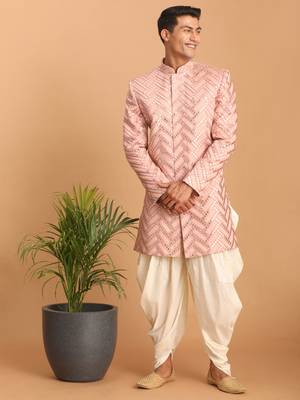 pink indowestern style mirror work sherwani 1