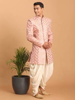 pink indowestern style mirror work sherwani 2