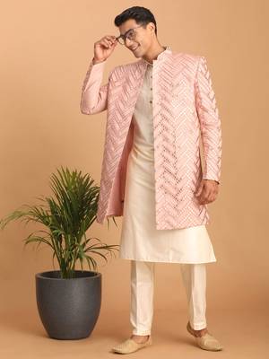 Pink And Cream Silk Blend Ethnic Combo Set 2