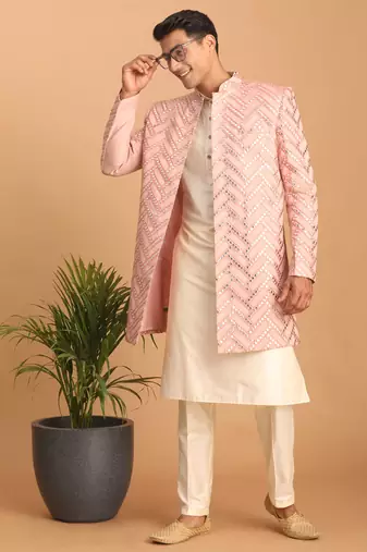Pink And Cream Silk Blend Ethnic Combo Set
