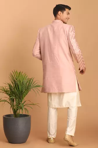 Pink And Cream Silk Blend Ethnic Combo Set