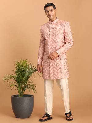 Light Pink Silk Sherwani for Men Featuring Sequin Embroidery 1