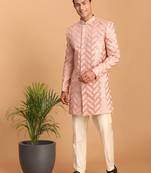 Light Pink Silk Sherwani for Men Featuring Sequin Embroidery