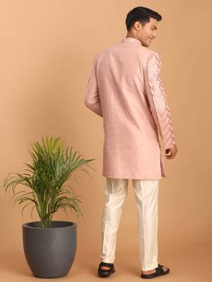 Light Pink Silk Sherwani for Men Featuring Sequin Embroidery 3