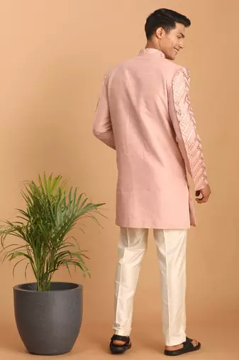 Light Pink Silk Sherwani for Men Featuring Sequin Embroidery