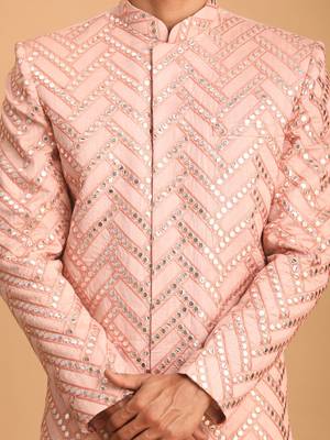 Light Pink Silk Sherwani for Men Featuring Sequin Embroidery 4