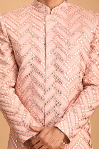 Light Pink Silk Sherwani for Men Featuring Sequin Embroidery