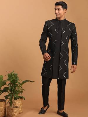 Black Viscose Sherwani Set 1