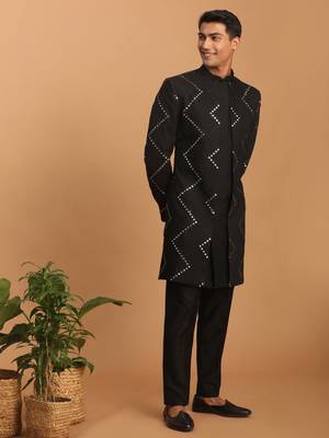 Black Viscose Sherwani Set 2