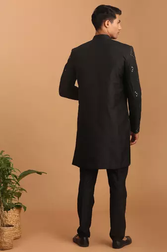 Black Viscose Sherwani Set