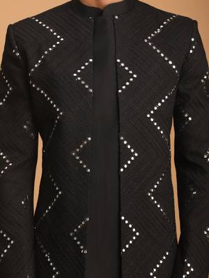 Black Viscose Sherwani Set 4