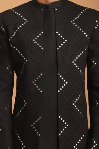 Black Viscose Sherwani Set