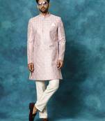 men's purple and cream silk blend sherwani set