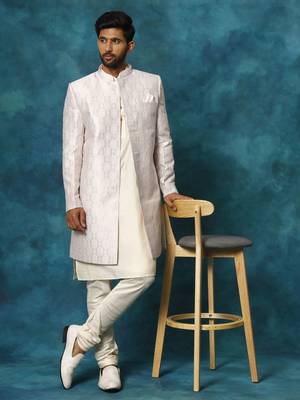 Purple And Cream Viscose Sherwani Set 1