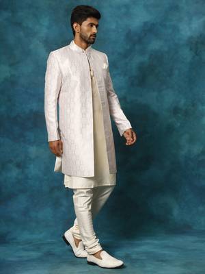 Purple And Cream Viscose Sherwani Set 2