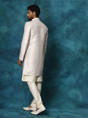 Purple And Cream Viscose Sherwani Set 3