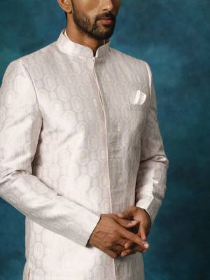 Purple And Cream Viscose Sherwani Set 4
