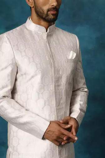Purple And Cream Viscose Sherwani Set