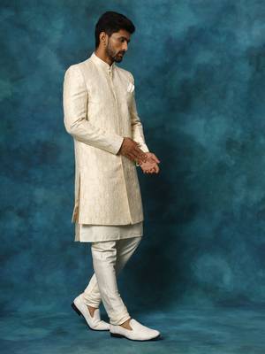 Beige And Cream Viscose Sherwani Set 2