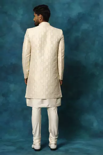 Beige And Cream Viscose Sherwani Set