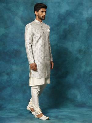 Grey And Cream Viscose Sherwani Set 2