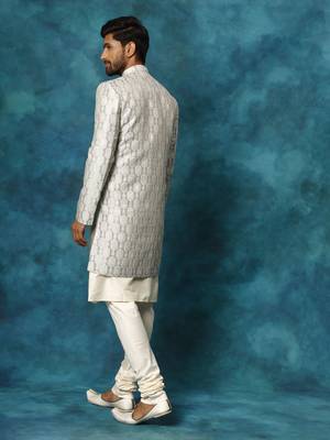 Grey And Cream Viscose Sherwani Set 3