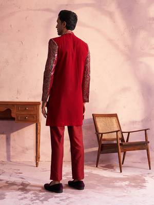 Maroon Georgette Sherwani Set 3