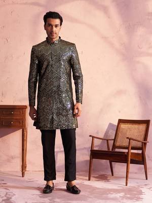 Black Georgette Sherwani Set 1