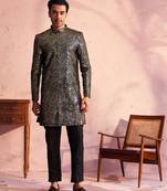 Black Georgette Sherwani Set