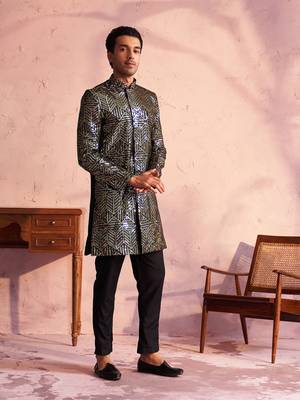 Black Georgette Sherwani Set 2