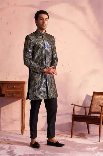 Black Georgette Sherwani Set