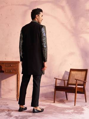 Black Georgette Sherwani Set 3