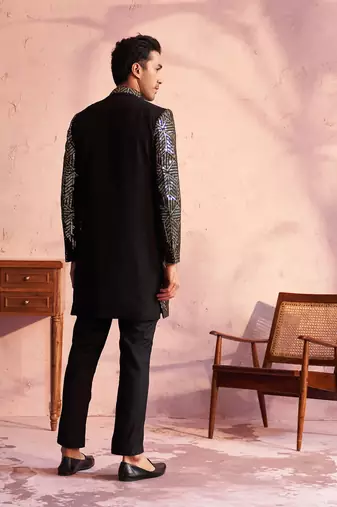 Black Georgette Sherwani Set