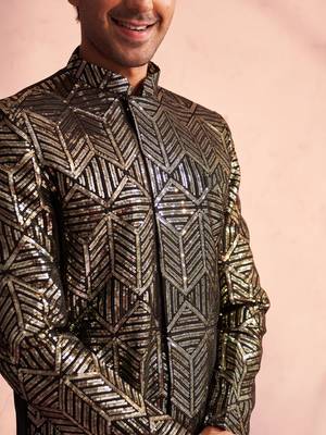 Black Georgette Sherwani Set 4
