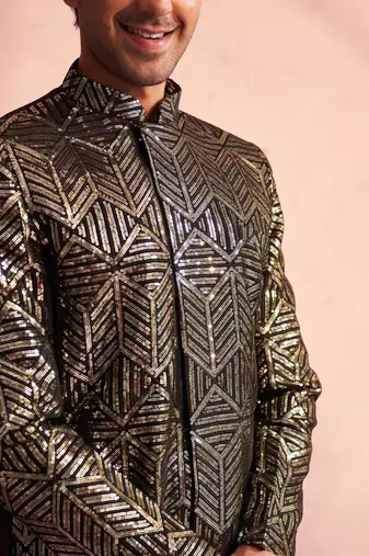 Black Georgette Sherwani Set