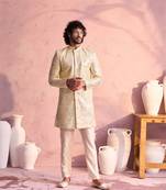 Men'S Cream Georgette Sherwani Set