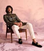 Black And Cream Georgette Sherwani Set