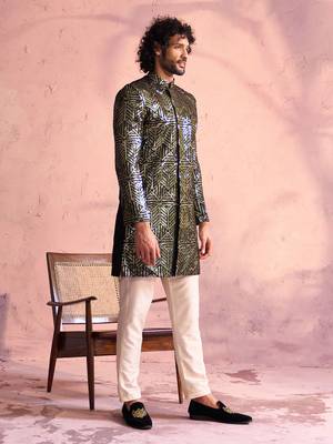 Black And Cream Georgette Sherwani Set 2