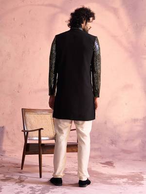 Black And Cream Georgette Sherwani Set 3