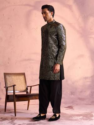  black georgette sherwani set 2