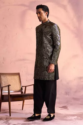  black georgette sherwani set