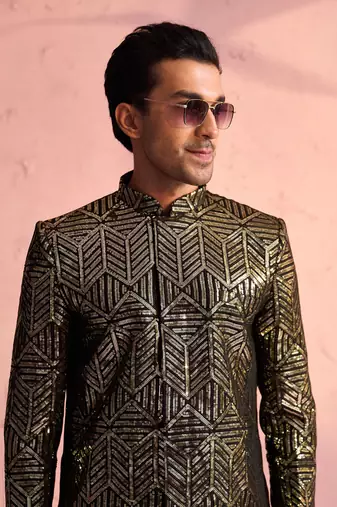  black georgette sherwani set