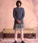 navy blue and pink viscose sherwani set